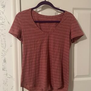lululemon athletica Pink Striped V-Neck Tee
